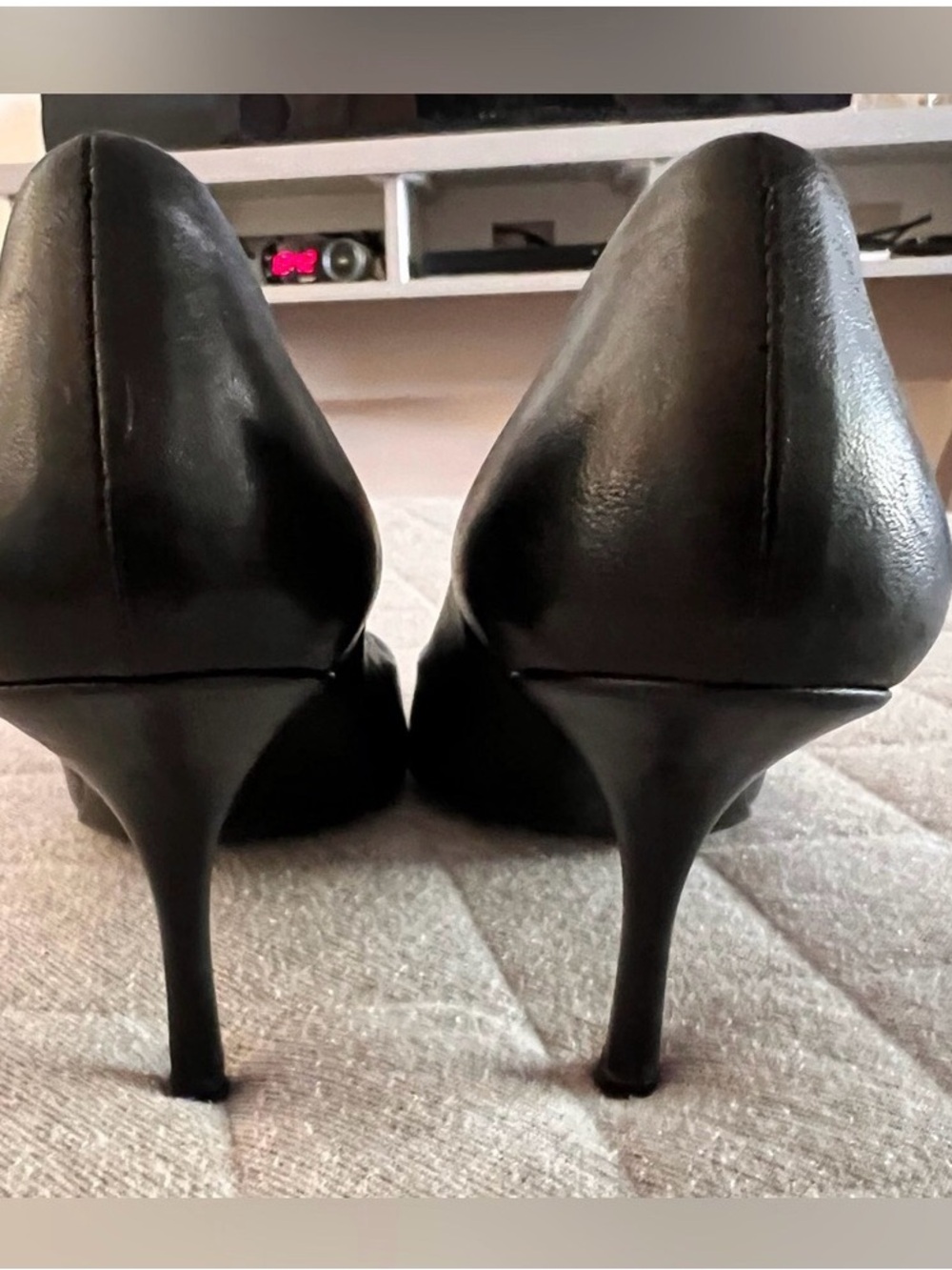 PRADA Sz IT 37.5 US 7.5 Black Leather Peep Toe Pumps Heels Originally $1290 - Picture 5 of 6